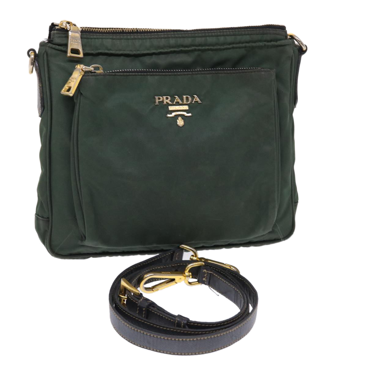 Prada Shoulder Bag Auth Nylon Green Green Auth 49588