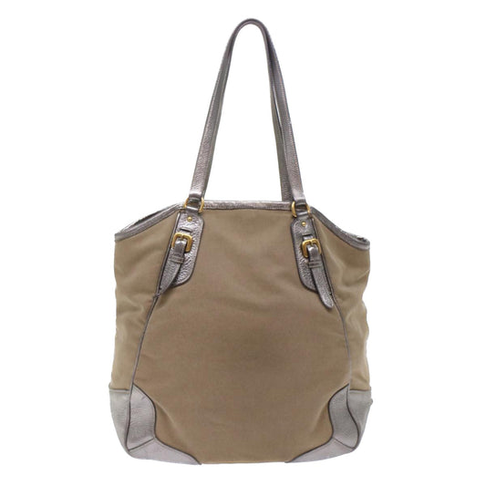 Prada Tote Bag Leather Canvas Beige Leather Beige 49595