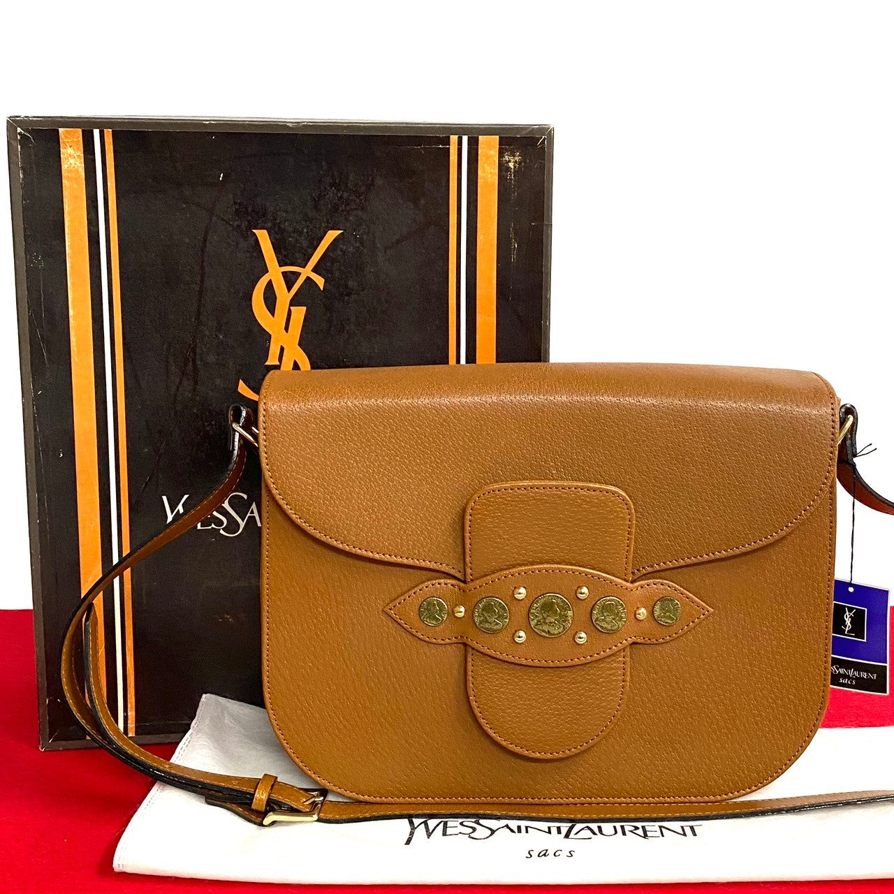 YSL Saint Laurent Yves Shoulder Bag Women Leather Brown