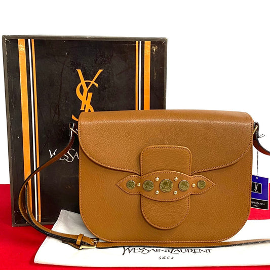 YSL Saint Laurent Yves Shoulder Bag Women Leather Brown