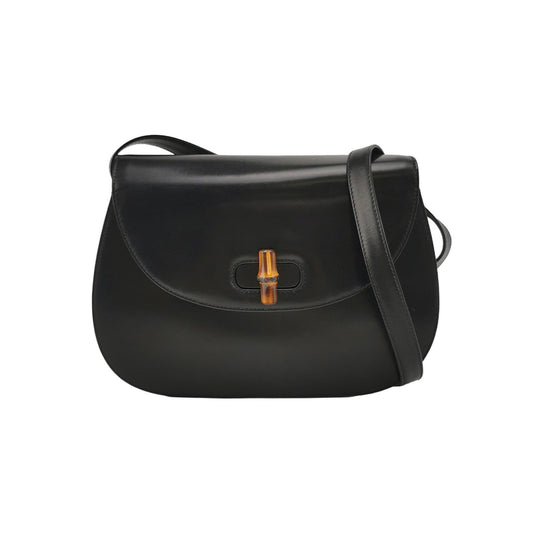 Gucci Bamboo Leather Black Medium Crossbody Bag