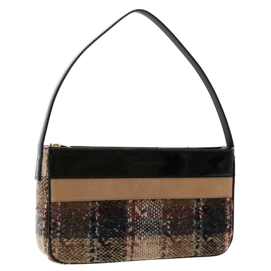 Burberry Luxury Nova Check Hand Bag Wool Auth Beige Travel Bag