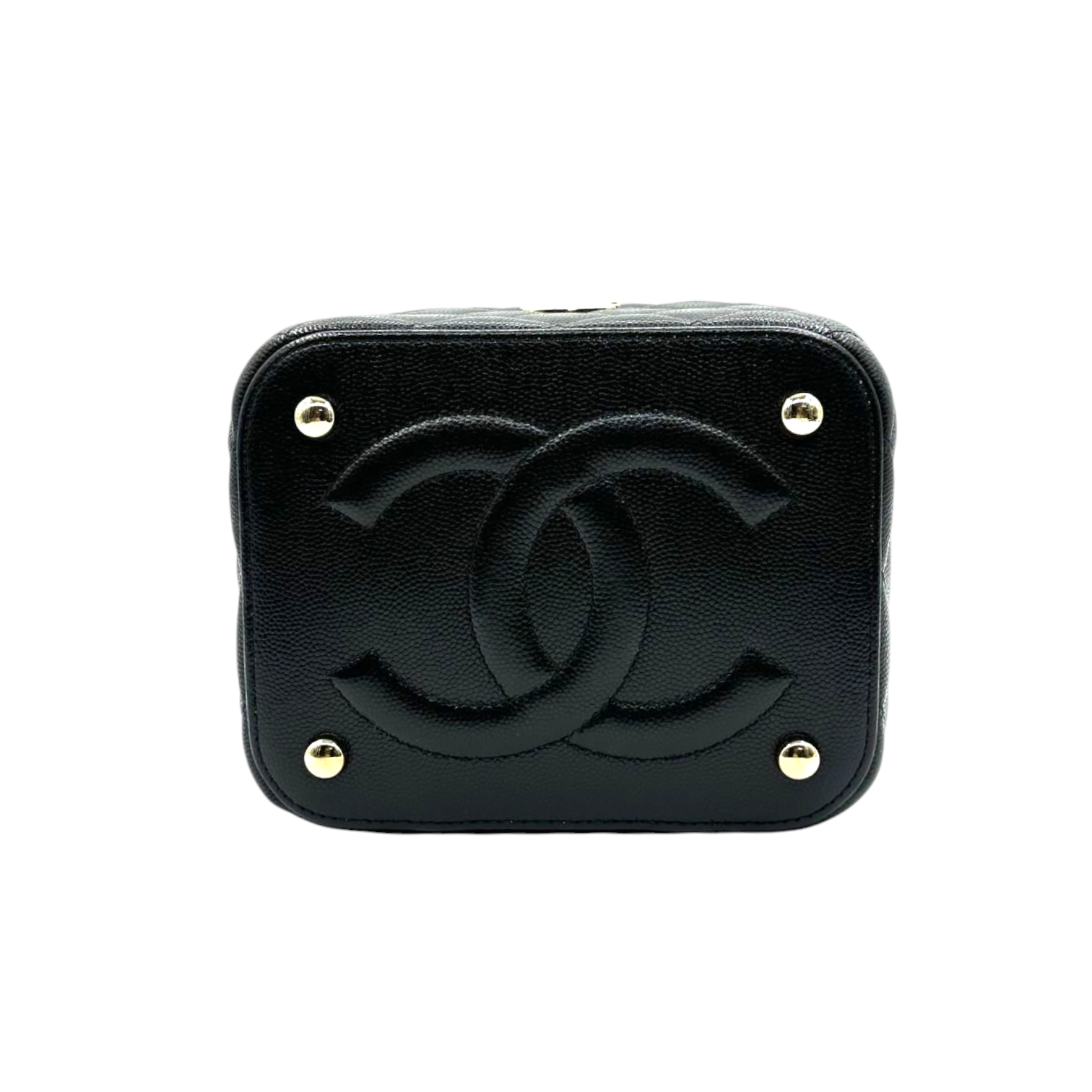 Chanel Top Handle Vanity Case With Chain Caviar Leather Black Crossbody Bag