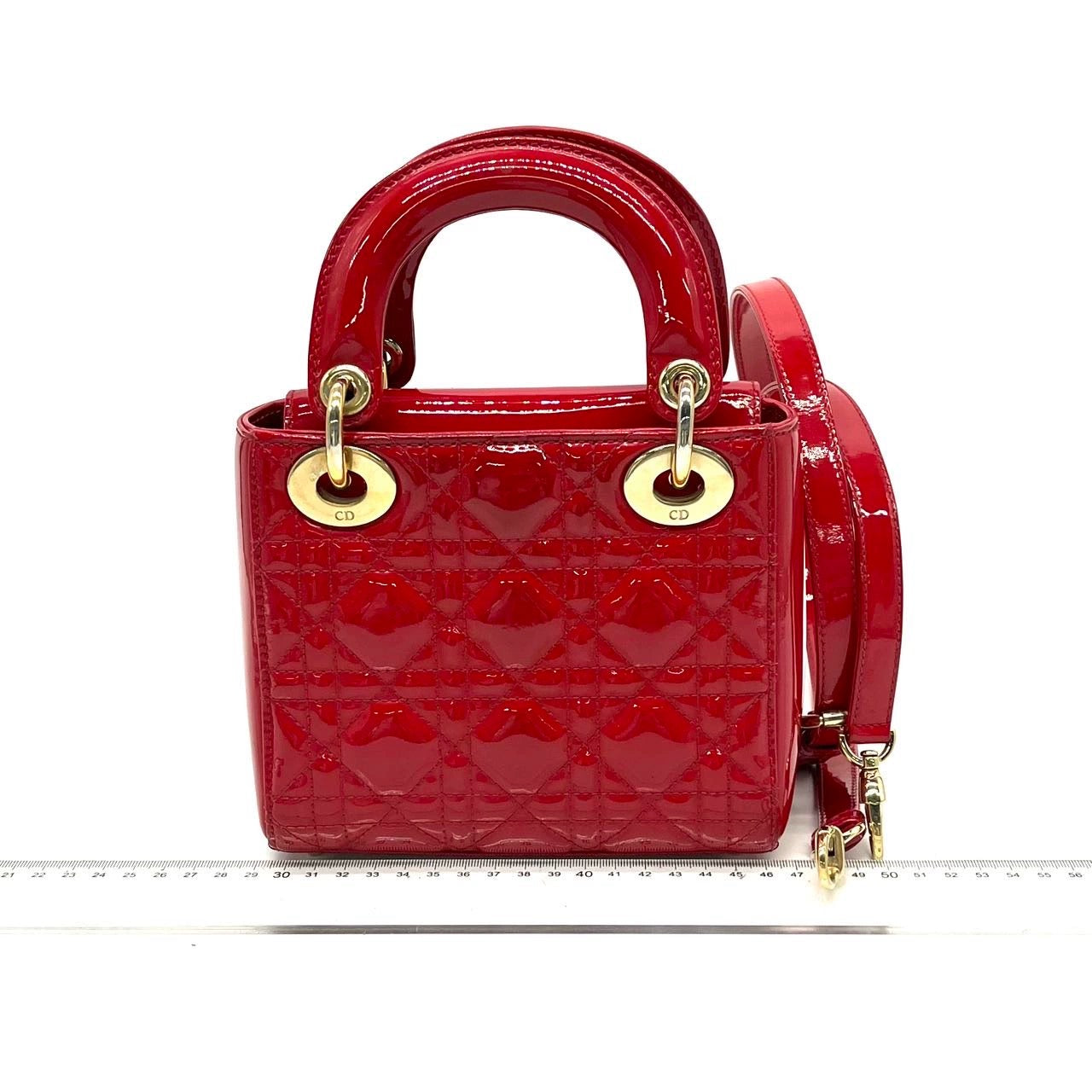Dior Lady Patent Mini Handbag With Hardware Leather Red Travel Bag