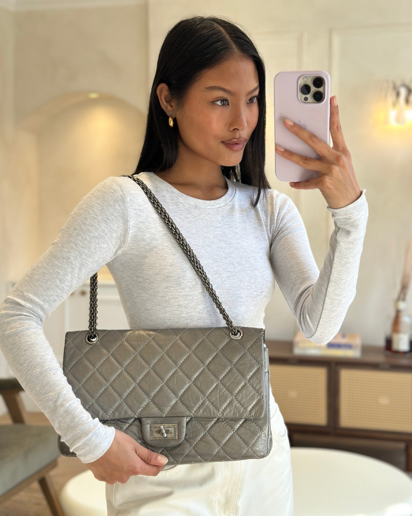 Chanel *FIRE * 2.55 Jumbo Reissue in Metallic Grey Crumpled Calfskin Leather With Gunmetal Hardware Accessory