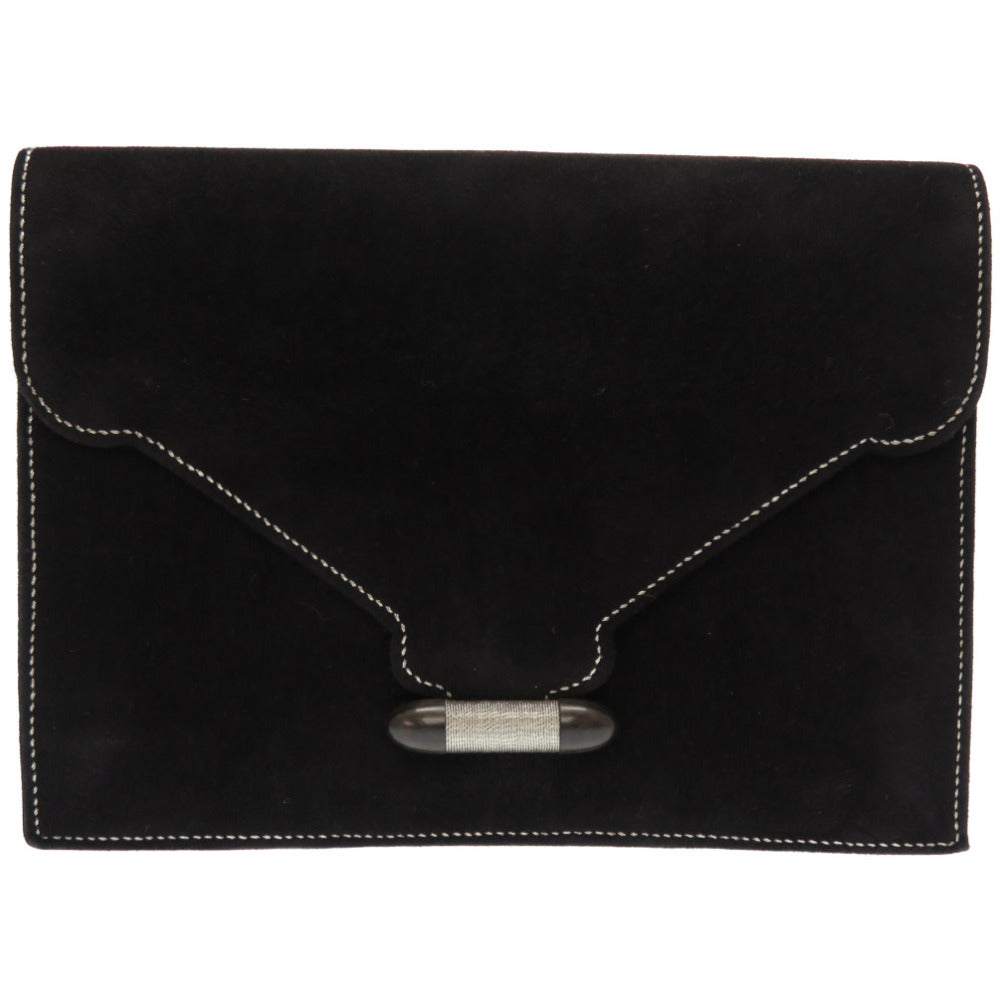Hermes Clutch Bag Doblis Silverstitch Navet Women Black