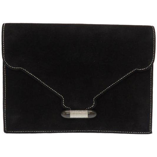 Hermes Clutch Bag Doblis Silverstitch Navet Women Black