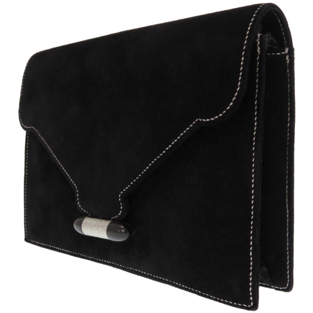 Hermes Clutch Bag Doblis Silverstitch Navet Women Black