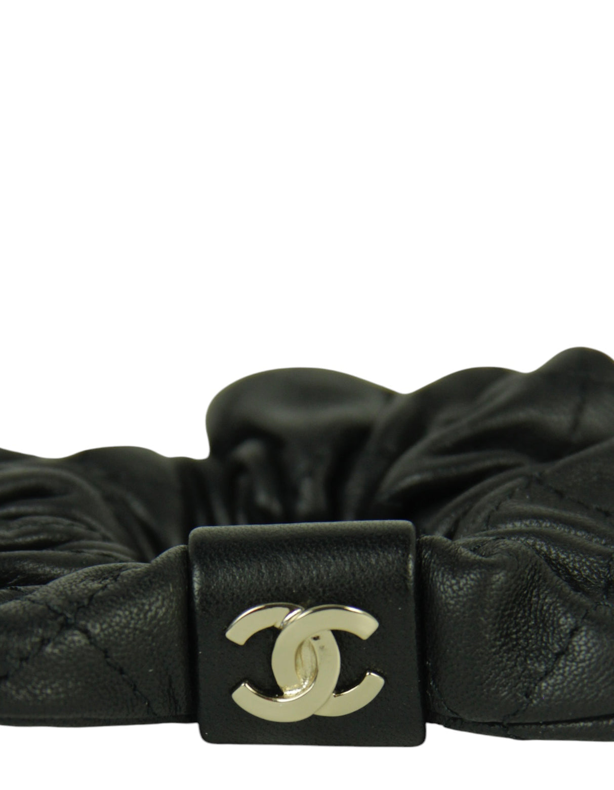 Chanel '21 Black Lambskin Quilted CC Hair Scrunchie Accessory