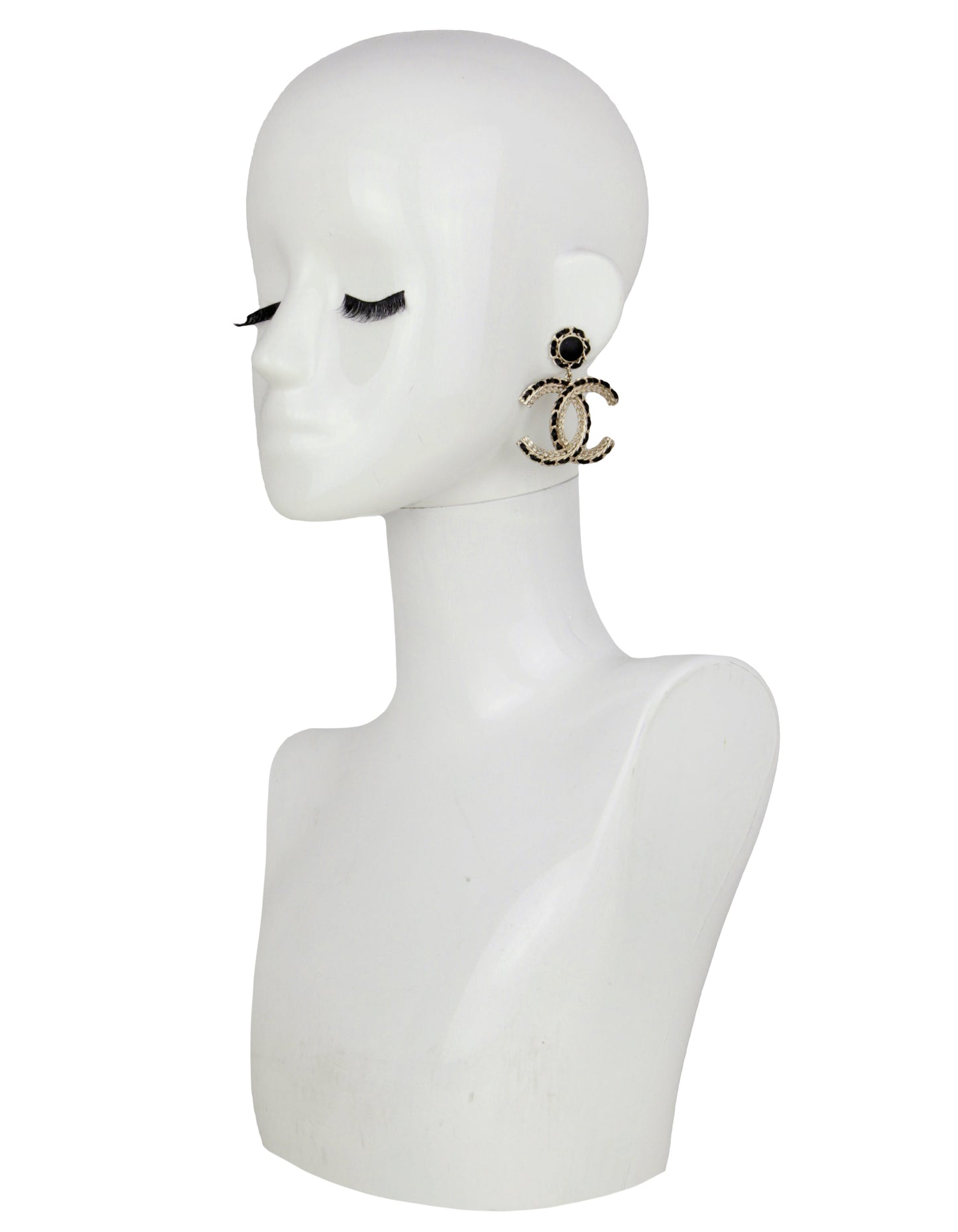 Chanel 2022 Gold/Black Leather Large hanging CC Earrings Jewelry