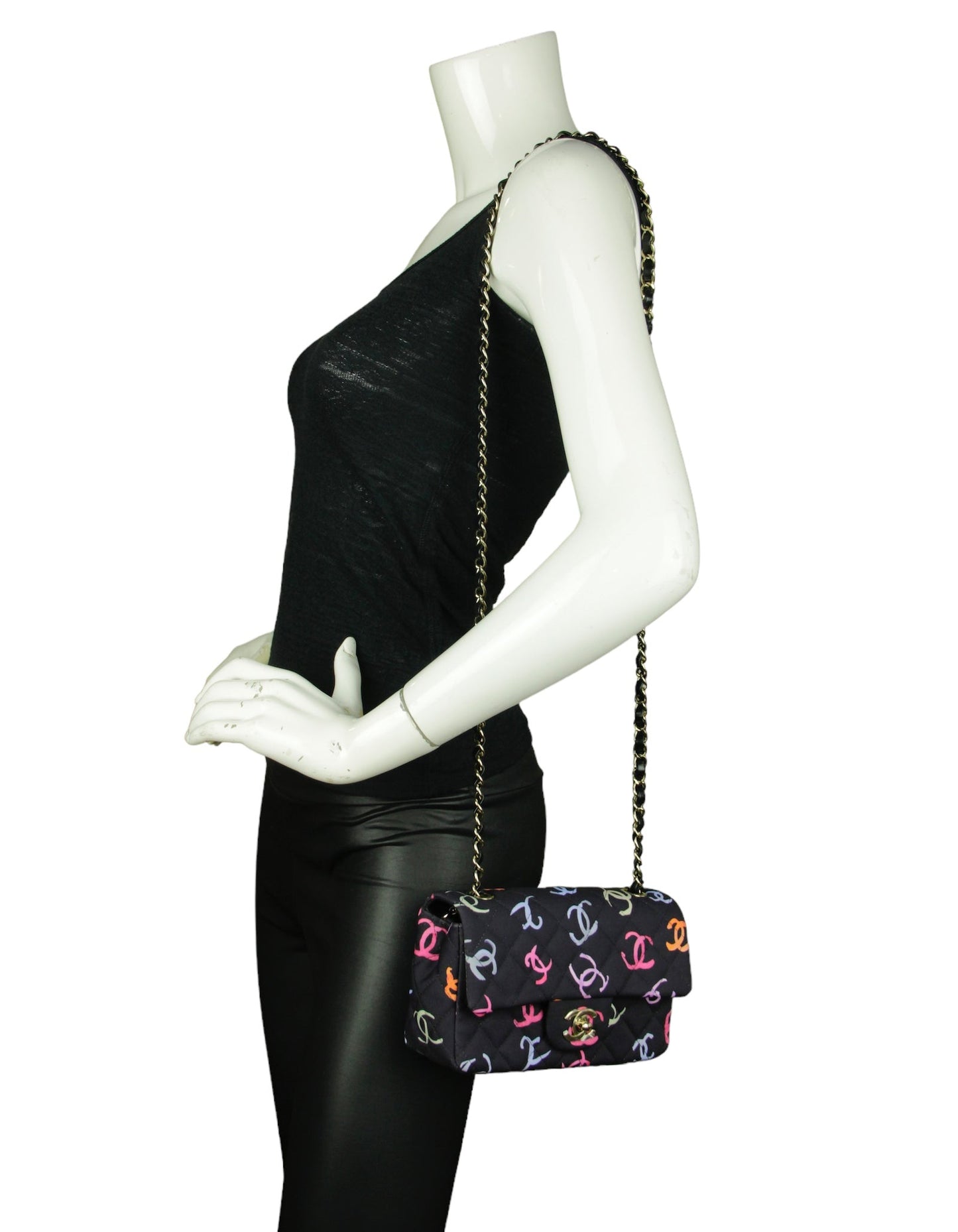 Chanel 2024 Navy CC Logo Printed Rectangular Mini Flap Bag