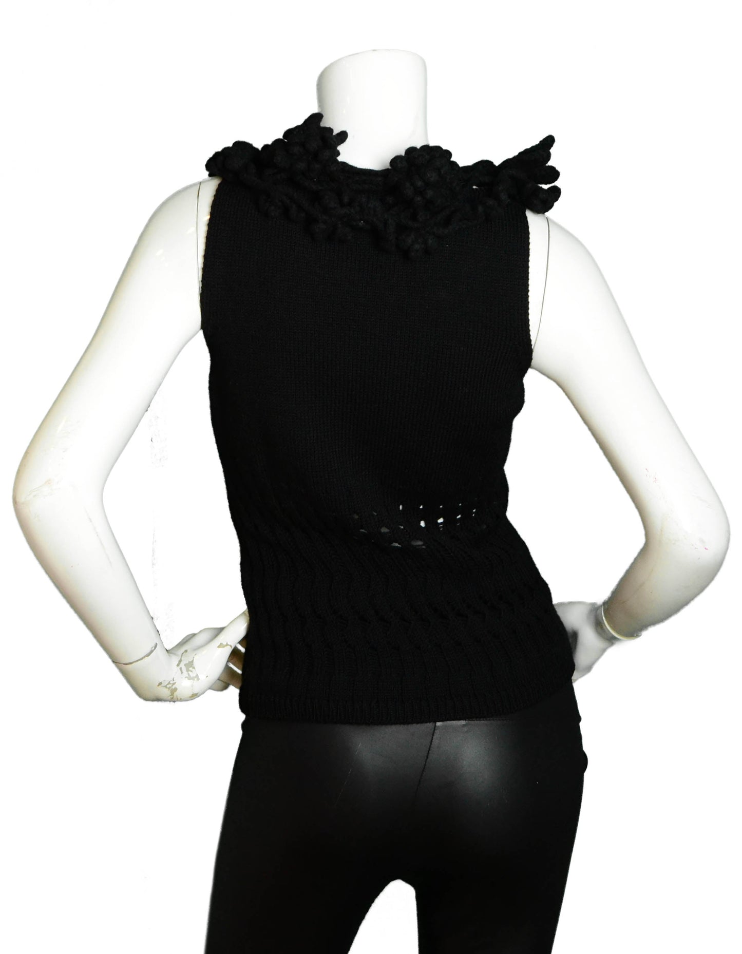 Chanel Black Knit Sleeveless Top w/Chunky Crochet Trim