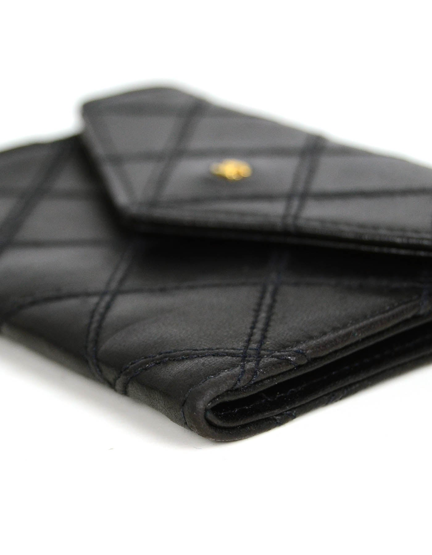 Chanel Black Lambskin Leather Quilted Card Case Wallet
