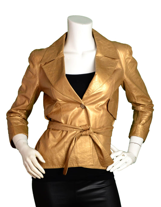 Chanel Gold Leather Single Button Jacket w. Belt / US 4-6