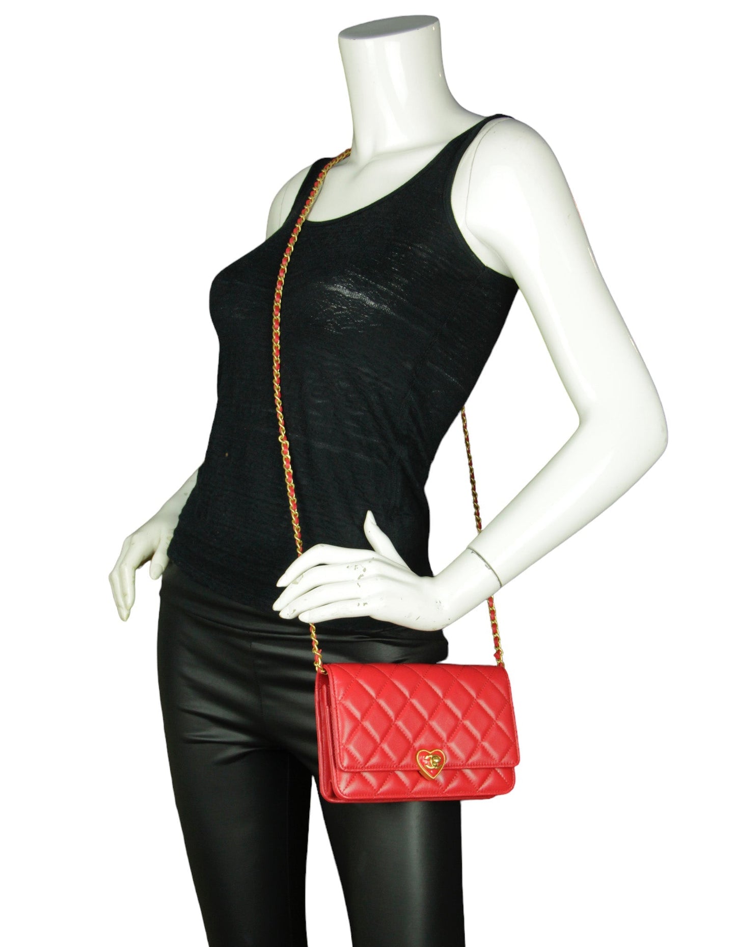 Chanel NEW Red Lambskin CC Heart WOC Bag
