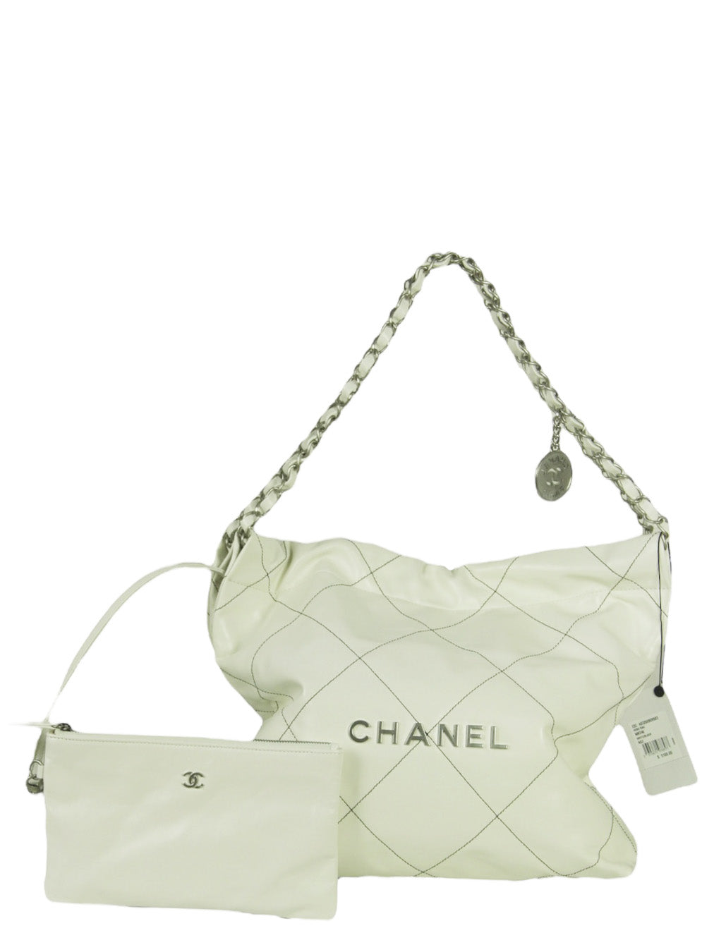 Chanel White Leather Quilted 22 Tote Bag