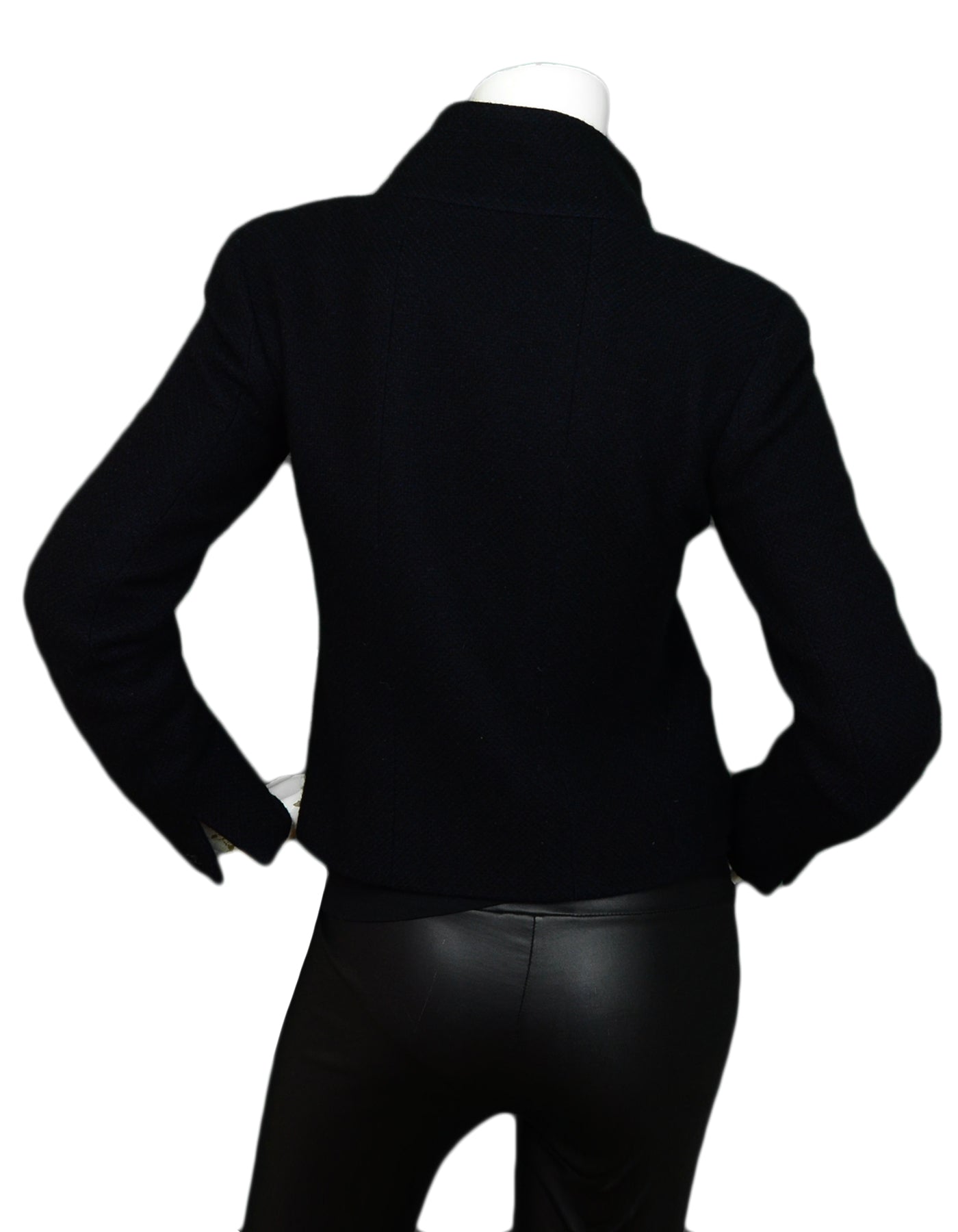 Chanel Black Cashmere Four-Pocket Zip-Up Jacket sz 36