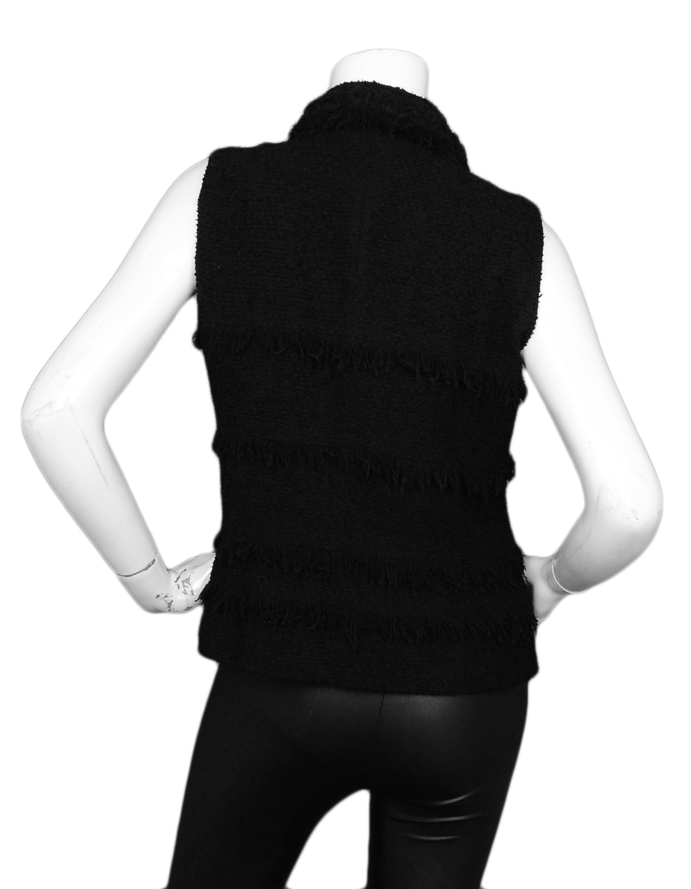 Chanel Black Wool Boucle Vest w/ Fringe sz 38 Accessory