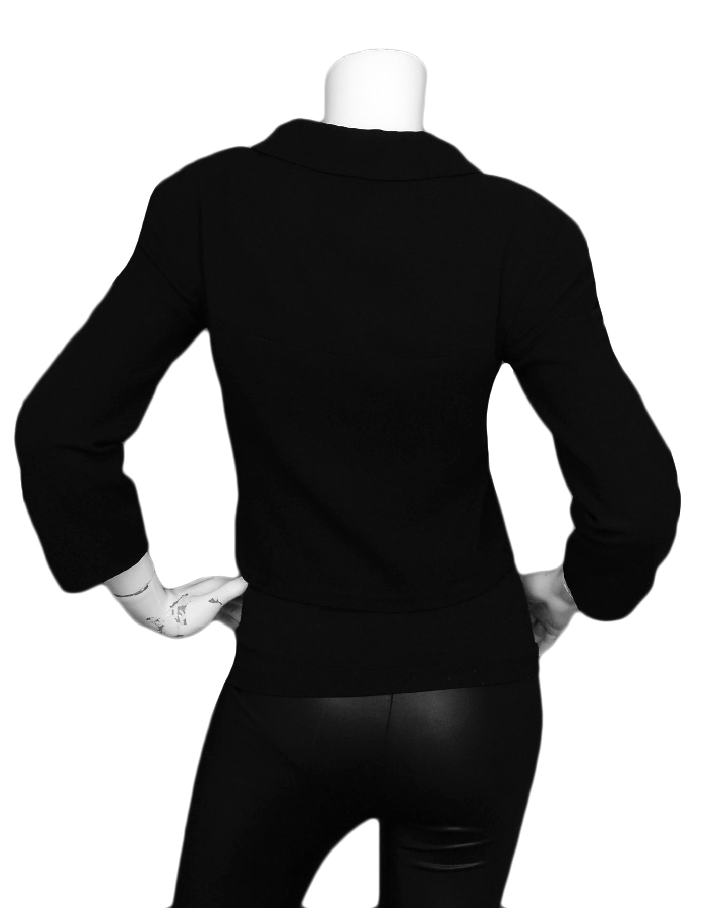 Chanel Black Wool Cropped Jacket w/ Zipper sz 34