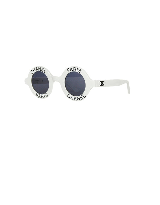 Chanel ' White Round Frame Sunglasses w/ Paris