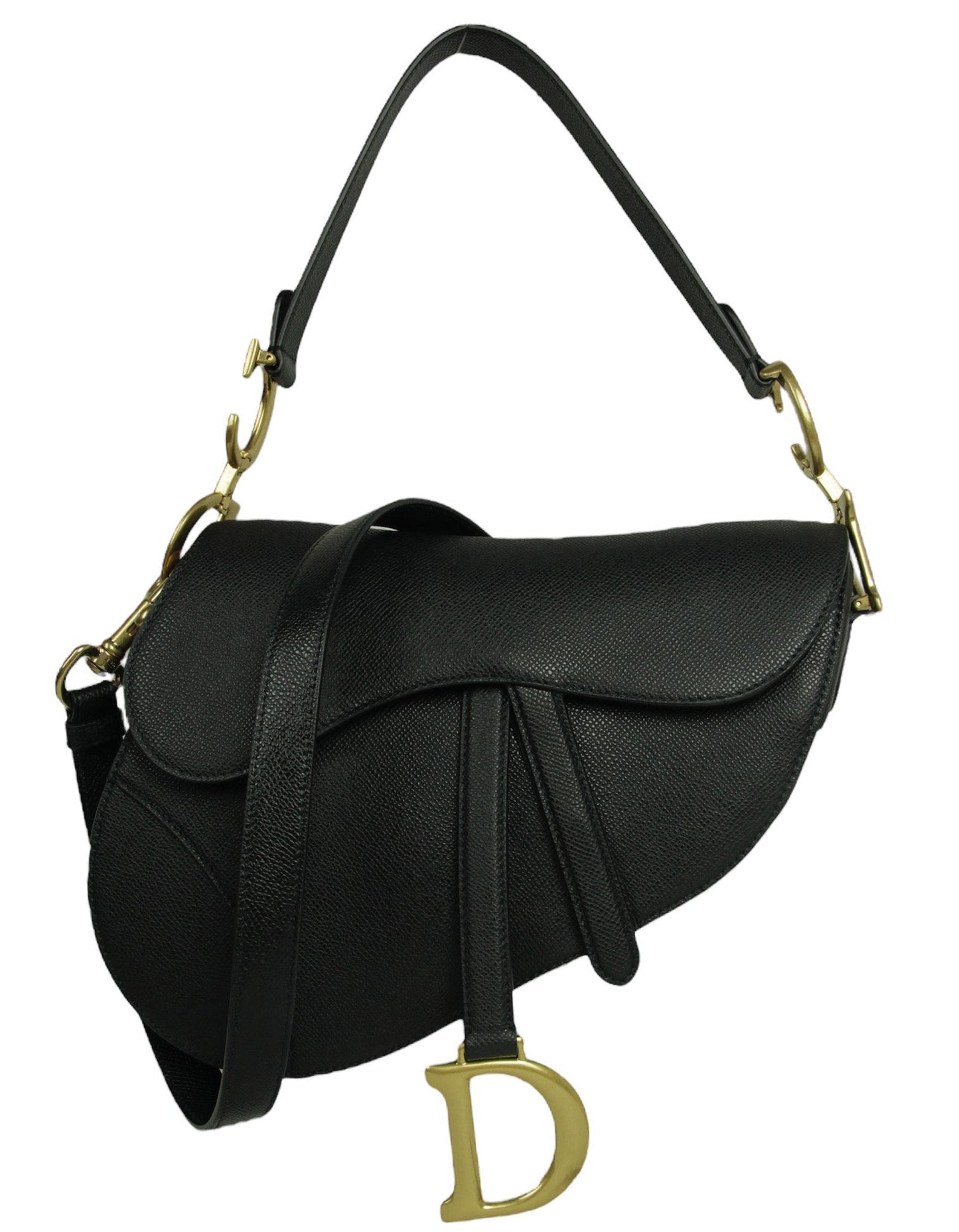 Dior Handbag Christian Calfskin Saddle Bag w Strap Leather Black Shoulder Bag