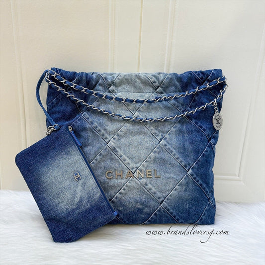 Chanel 22 Medium Hobo Bag in Denim Fabric and SHW (Model: )