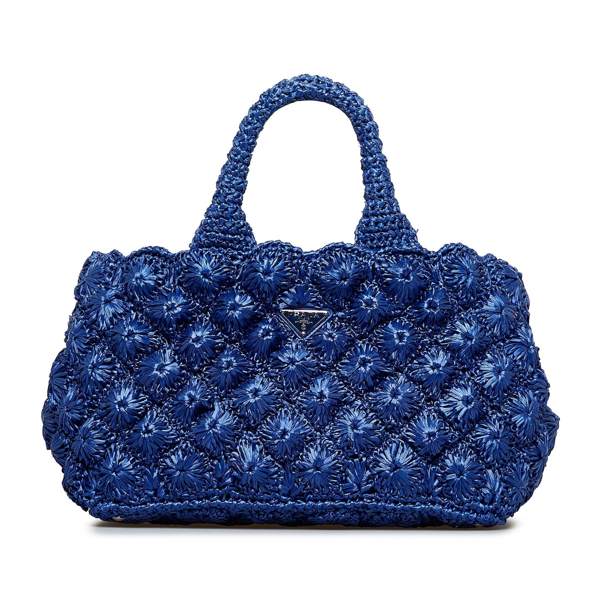 Prada Canapa Handbag Raffia Blue Travel Bag