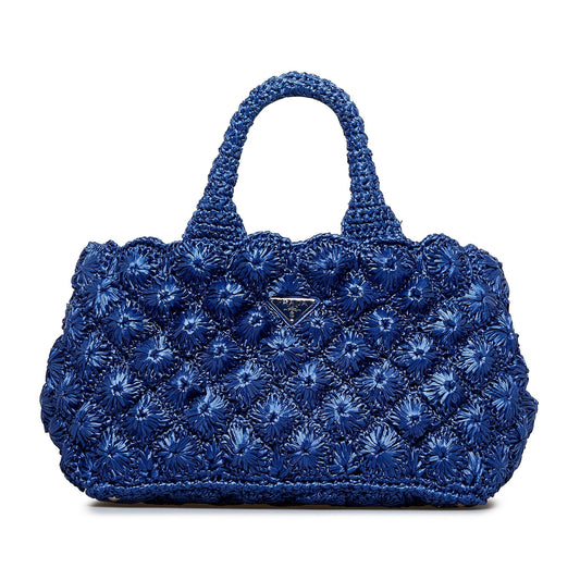 Prada Canapa Handbag Raffia Blue Travel Bag