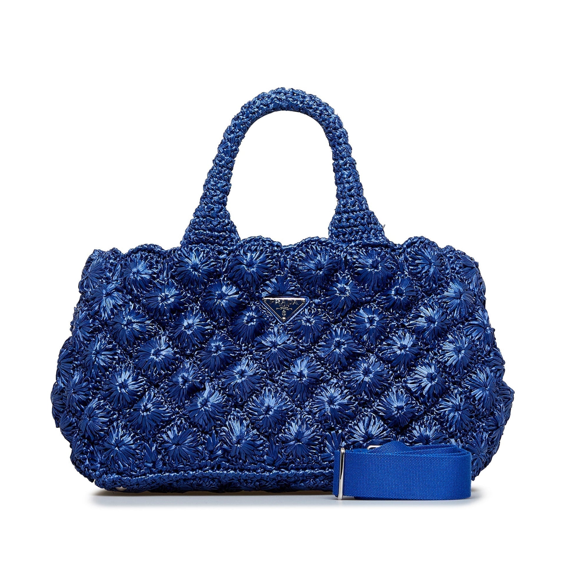 Prada Canapa Handbag Raffia Blue Travel Bag