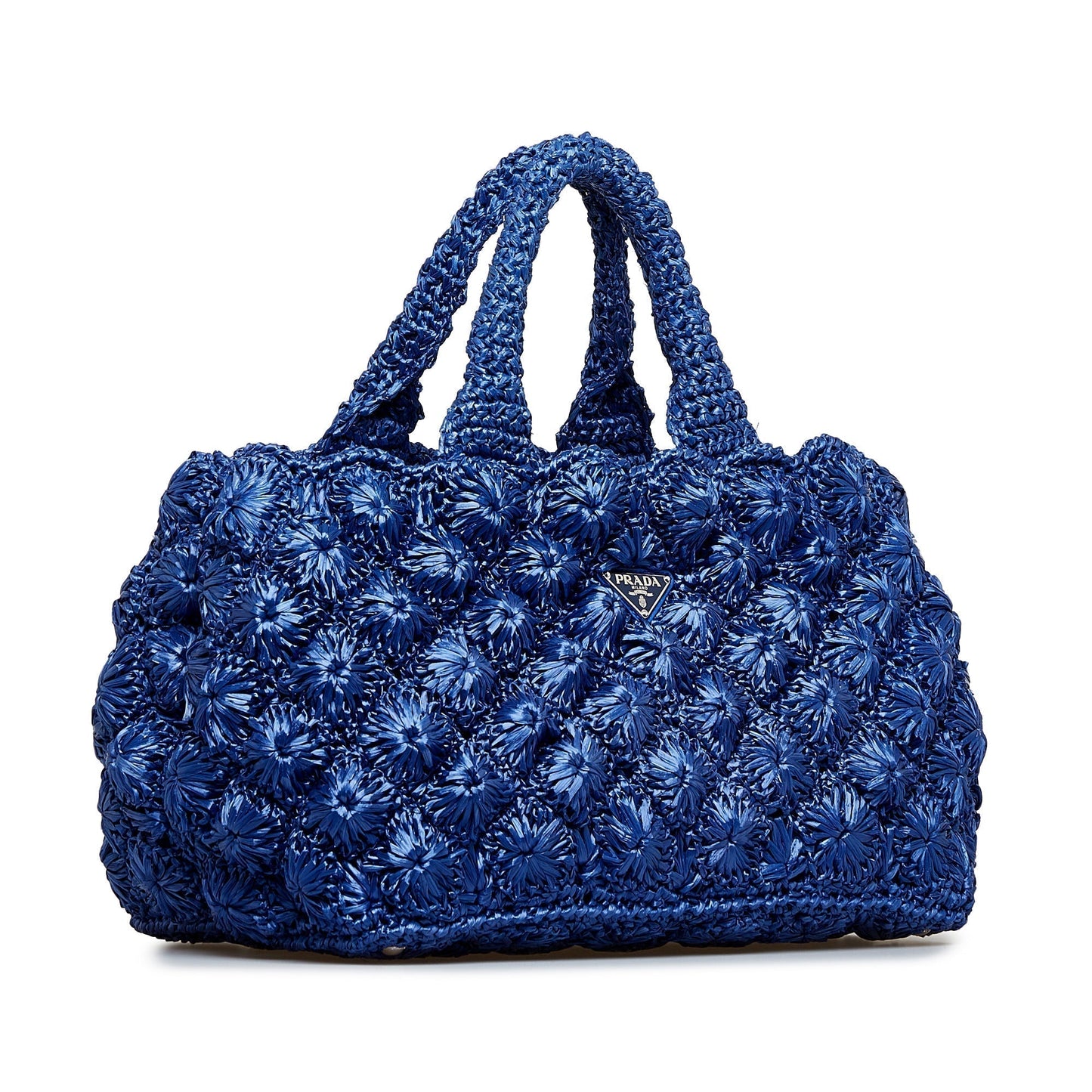 Prada Canapa Handbag Raffia Blue Travel Bag