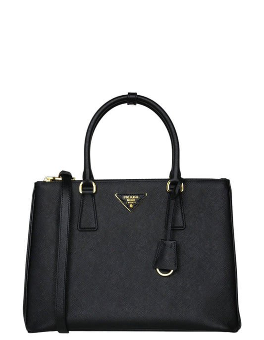 Prada Handbag Saffinao Galleria Tote Leather Black Large Satchel Bag