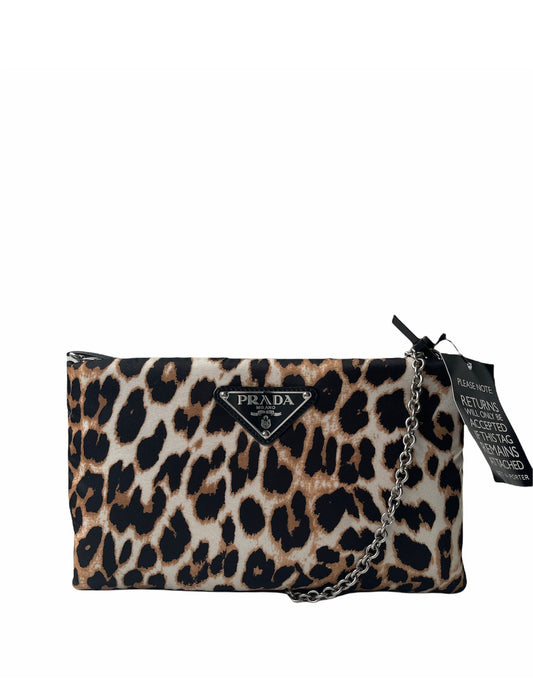 Prada Handbag NWT Leopard-Print Pouch Crossbody Bag Nylon