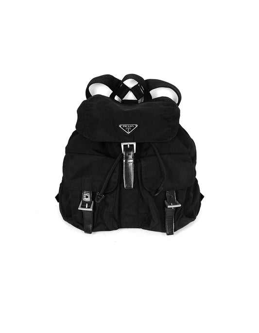 Prada Handbag Double Buckle Pocket Backpack Bag Nylon Black