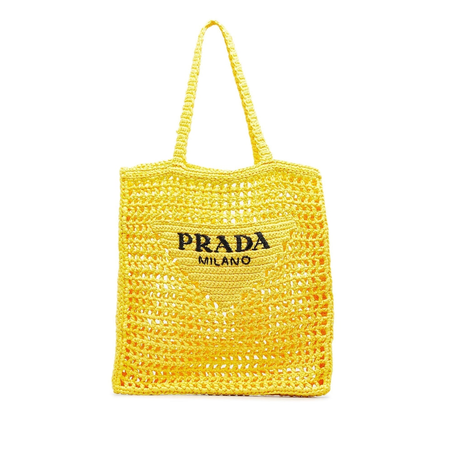 Prada Tote Bag Raffia Yellow Logo