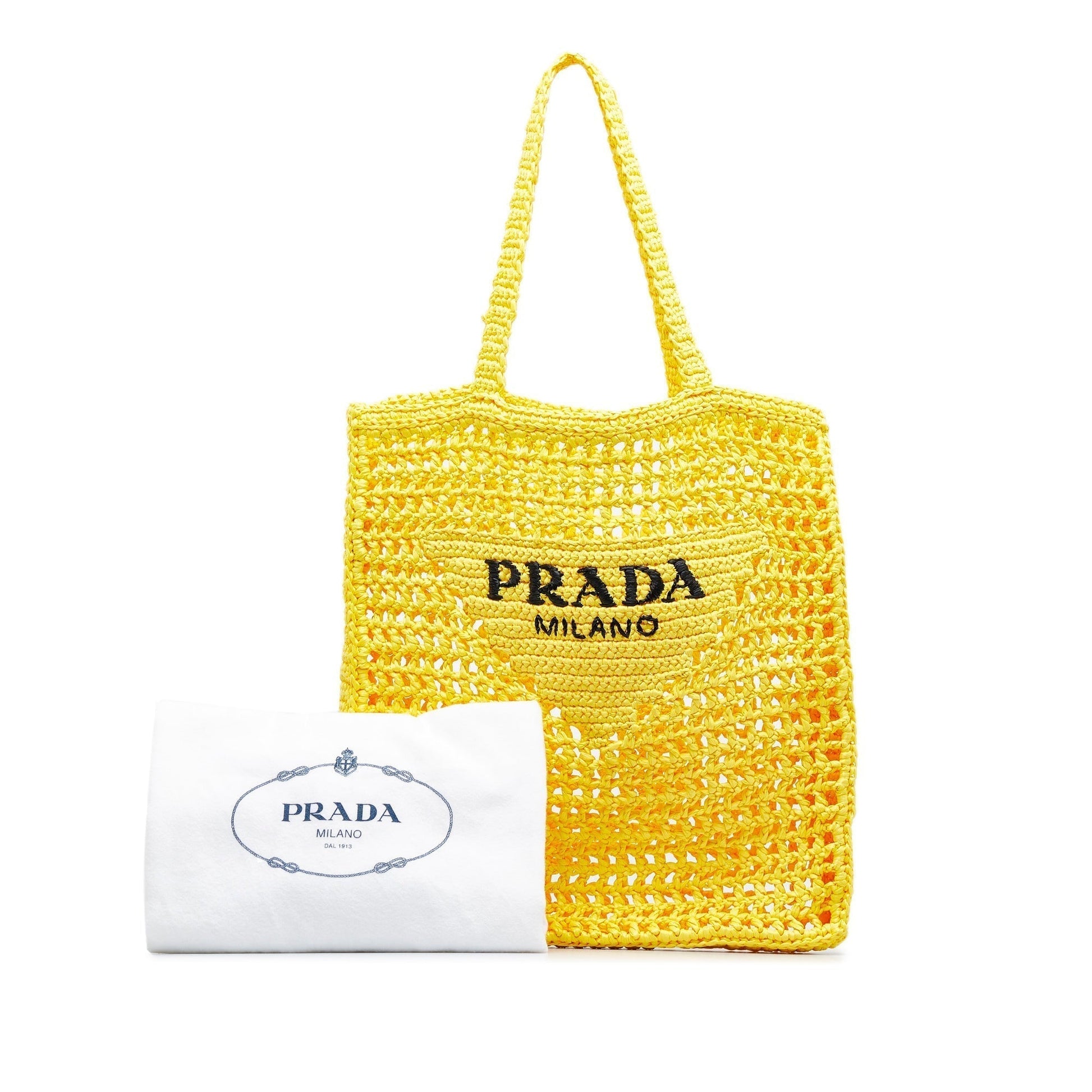 Prada Tote Bag Raffia Yellow Logo