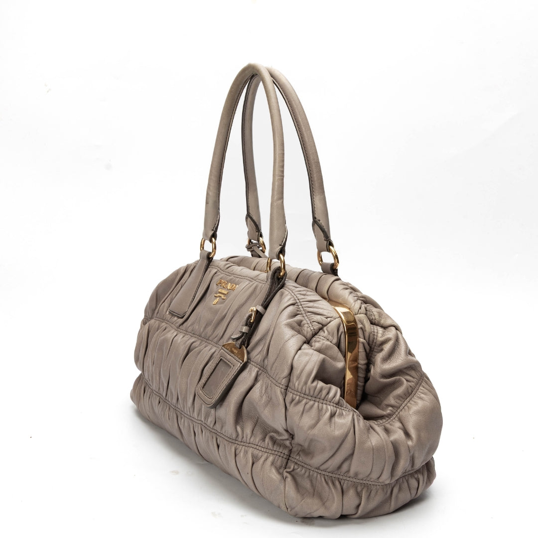 Prada Grey Nappa Gaufre Bag Leather Gray Top Handle Travel Bag