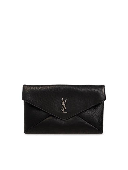 YSL Saint Laurent Luxury Trending Cassandre Embellished Clutch Bag Leather Black