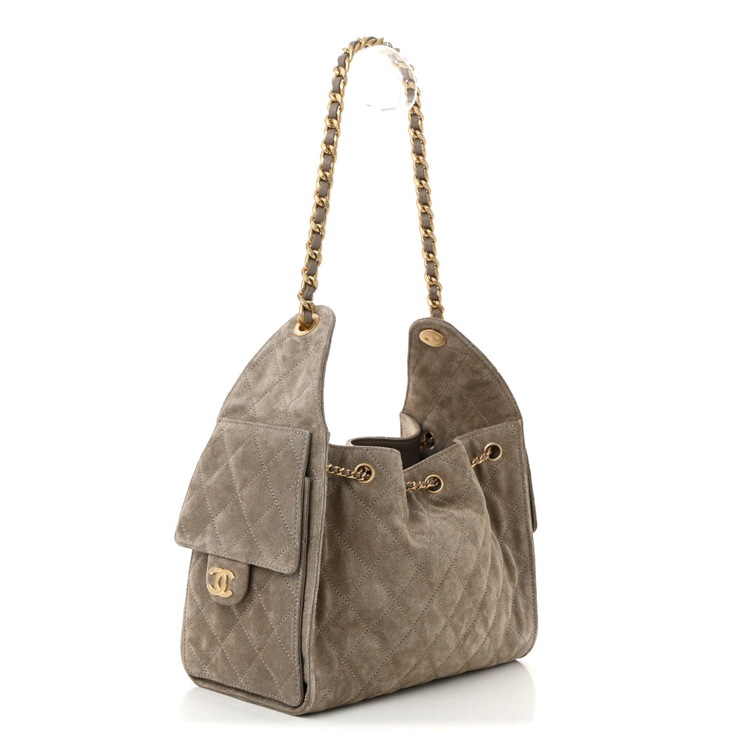 Suede Quilted Small 25 Handbag Dark Grey Modern