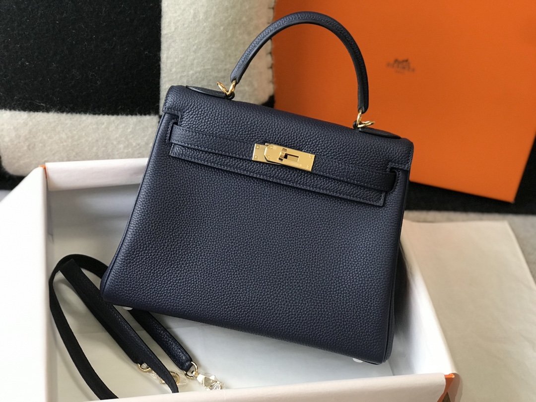 Top Quality Kelly Taurillon Clemence Nuit Bag Blue Shoulder Bag
