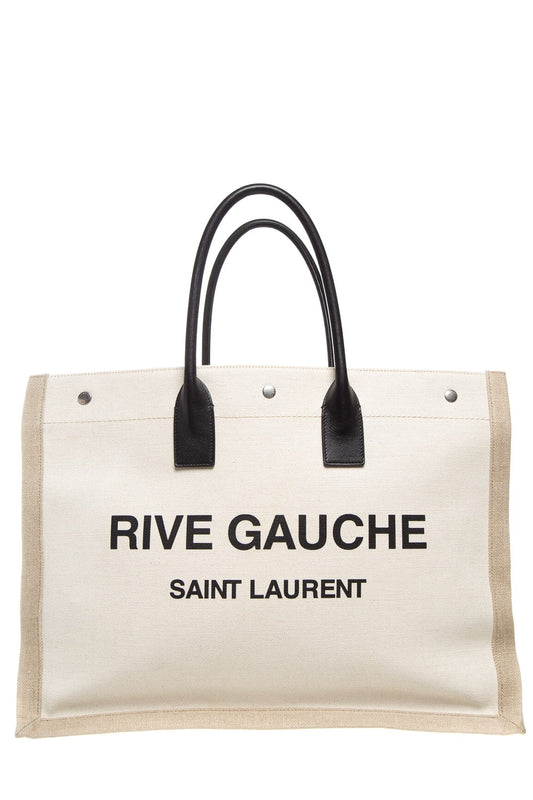 YSL Saint Laurent and Rive Gauche Tote Canvas Beige Cream Tote Bag