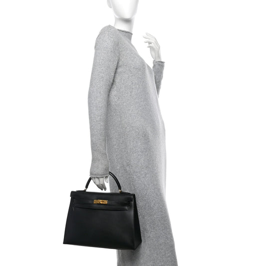 Hermes Box Kelly Sellier Handbag Black Travel Bag