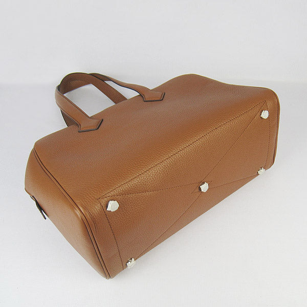 Hermes Luxury Togo Handbag Light Coffee Leather Silver Travel Bag