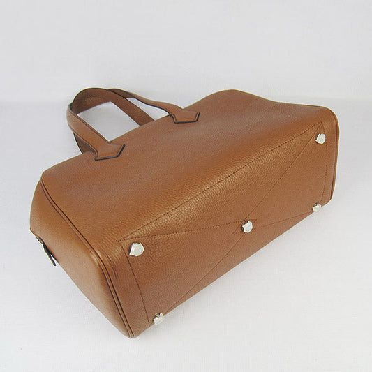 Hermes Luxury Togo Handbag Light Coffee Leather Silver Travel Bag