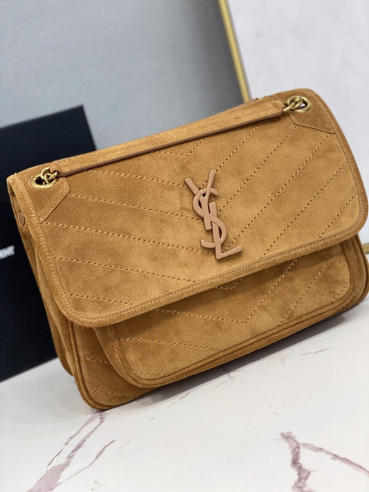 YSL Saint Laurent Niki 11in 28cm Brown Medium Chain Handbag