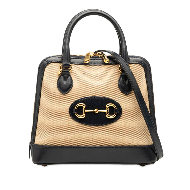 Gucci Horsebit 2Way Bag Leather Canvas Travel Bag