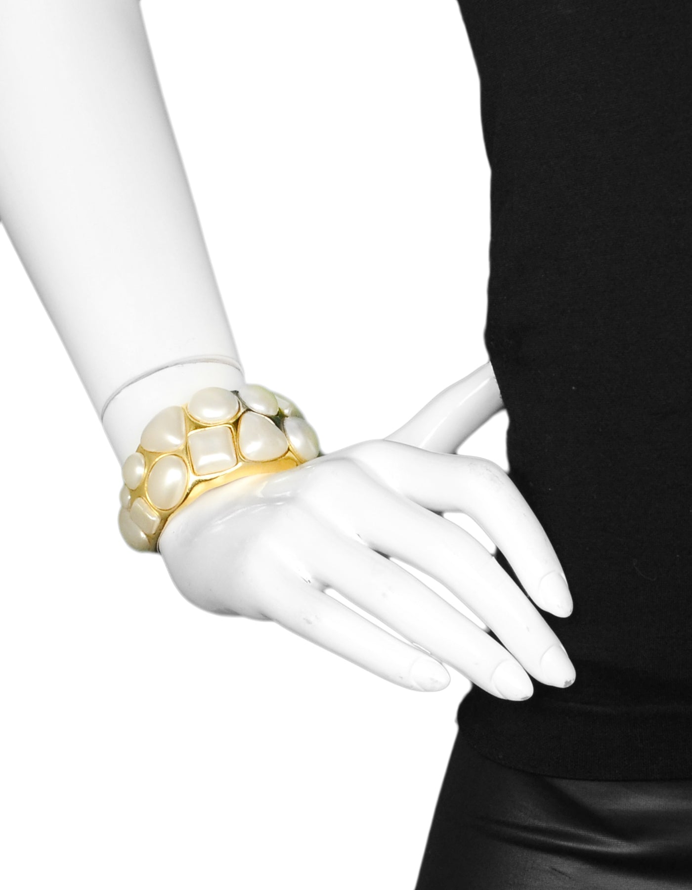 Chanel Geometric Faux Pearl Cuff Accessory