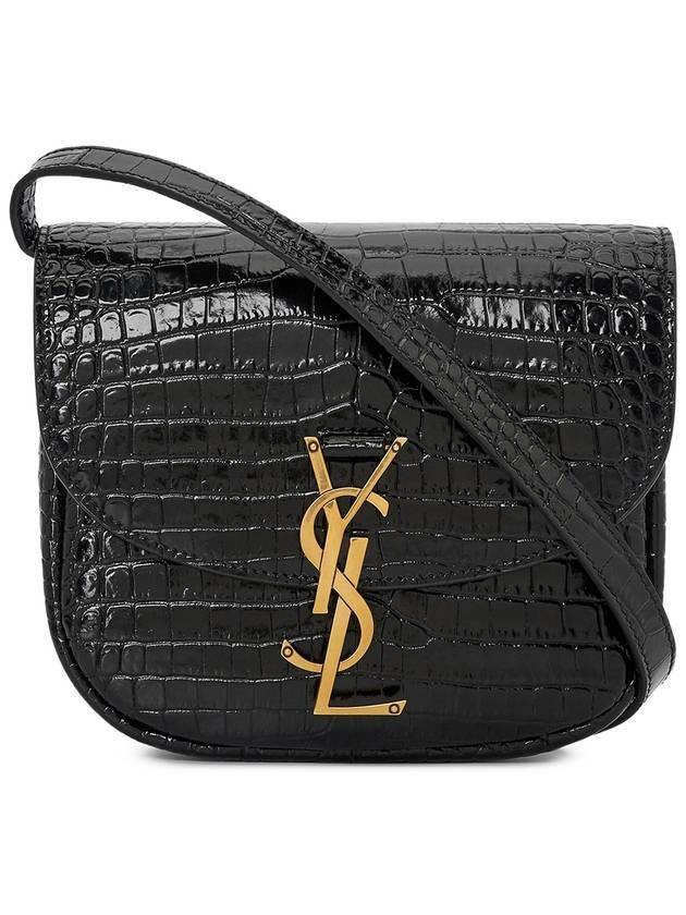 YSL Saint Laurent Saint Laurent Trending Kaia Shiny Crocodile Embossed Leather Black Shoulder Bag
