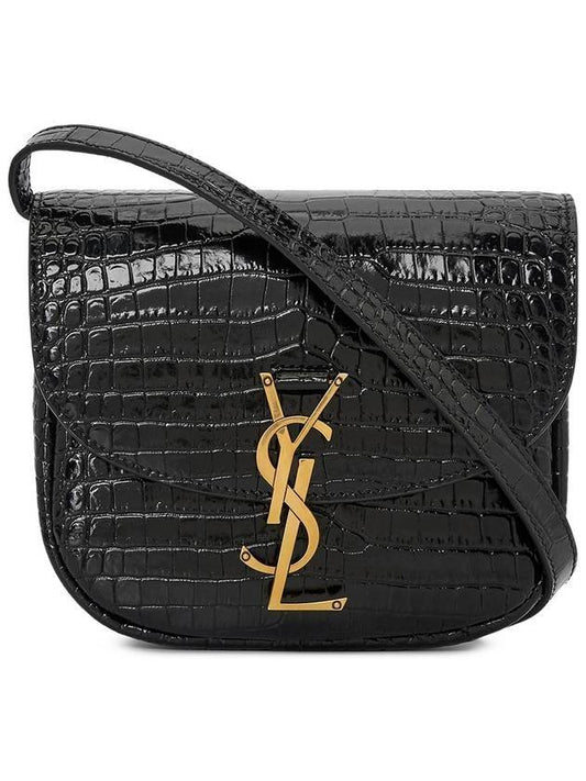 YSL Saint Laurent Saint Laurent Trending Kaia Shiny Crocodile Embossed Leather Black Shoulder Bag