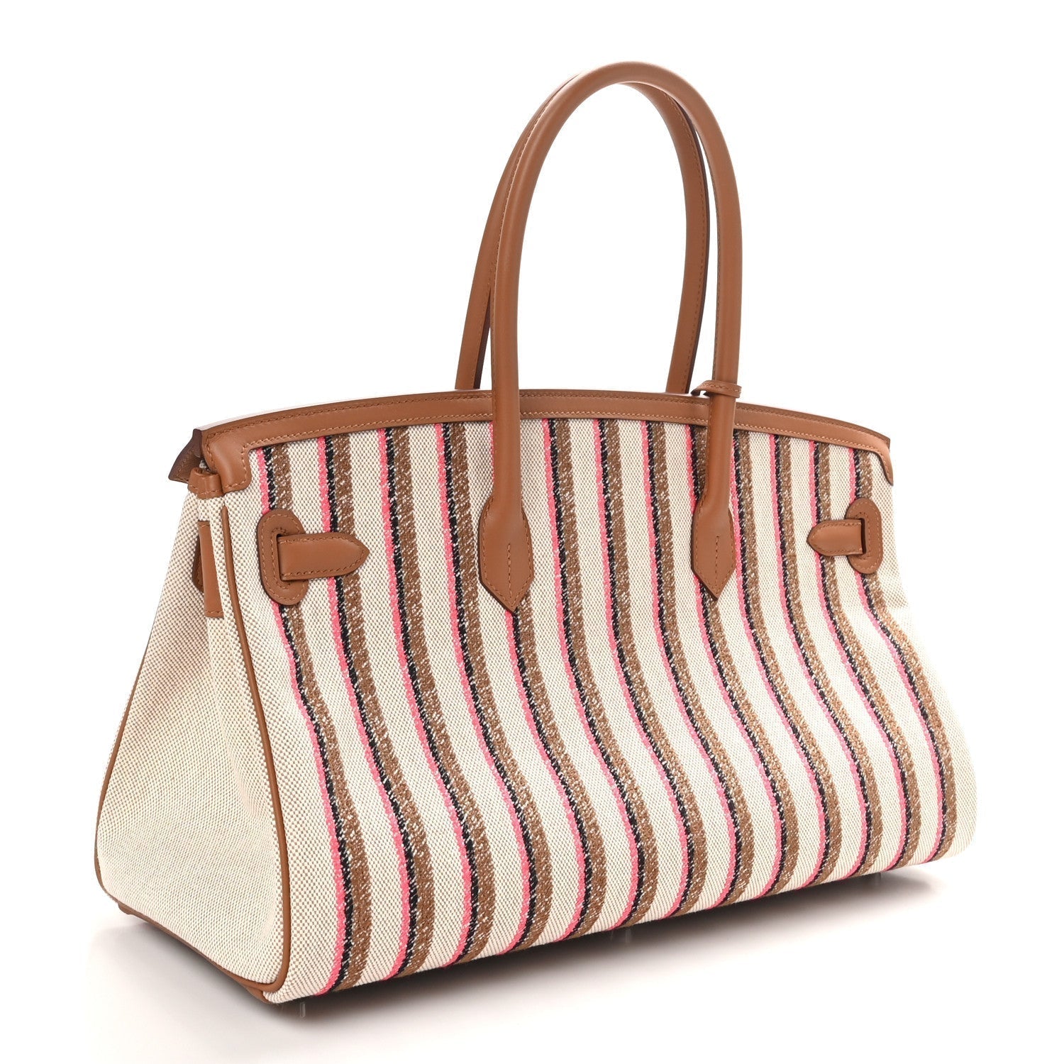 Hermes Toile Swift Broderie Shoulder Birkin Light Fauve Rose Black Gold Shoulder Bag