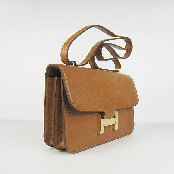Hermes Luxury Calf Message Bag H Light Coffee Leather Gold Travel Bag